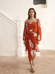Celia Crepe Chine Blouse in Orange Gladiolos