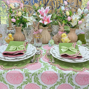Easter tablescape, Easter placemat , Easter Napkin, green and pink embroidered placemat, green and pink embroidered napkin