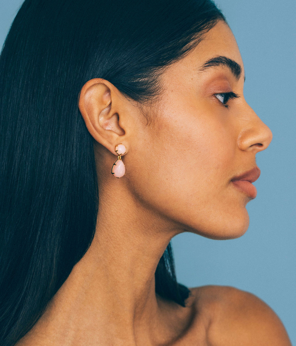 Elia Drop Earrings in Rose Quartz - Loren Hope