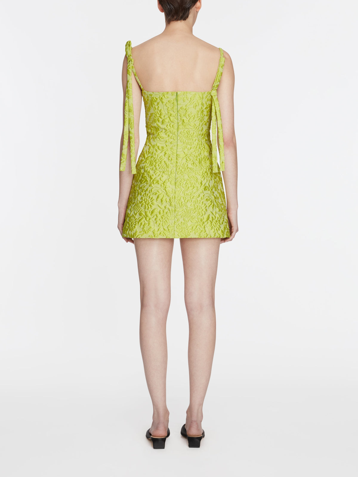Eliezer Dress In Lime Green Embossed Cloque Model Back Shot | Emilia Wickstead