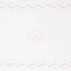 Little English classic nursery goods for baby, white crib sheet with simple light pink embroidery along the edges for baby