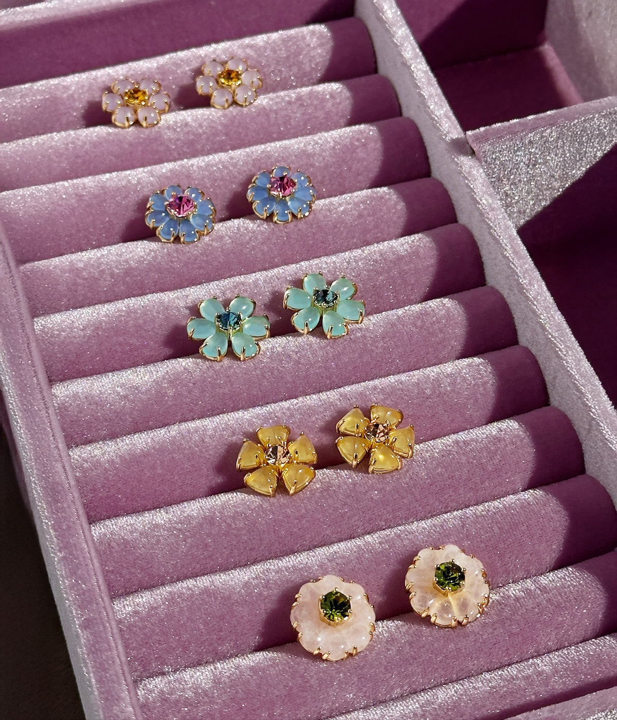 Emeline Flower Studs in Rose Quartz