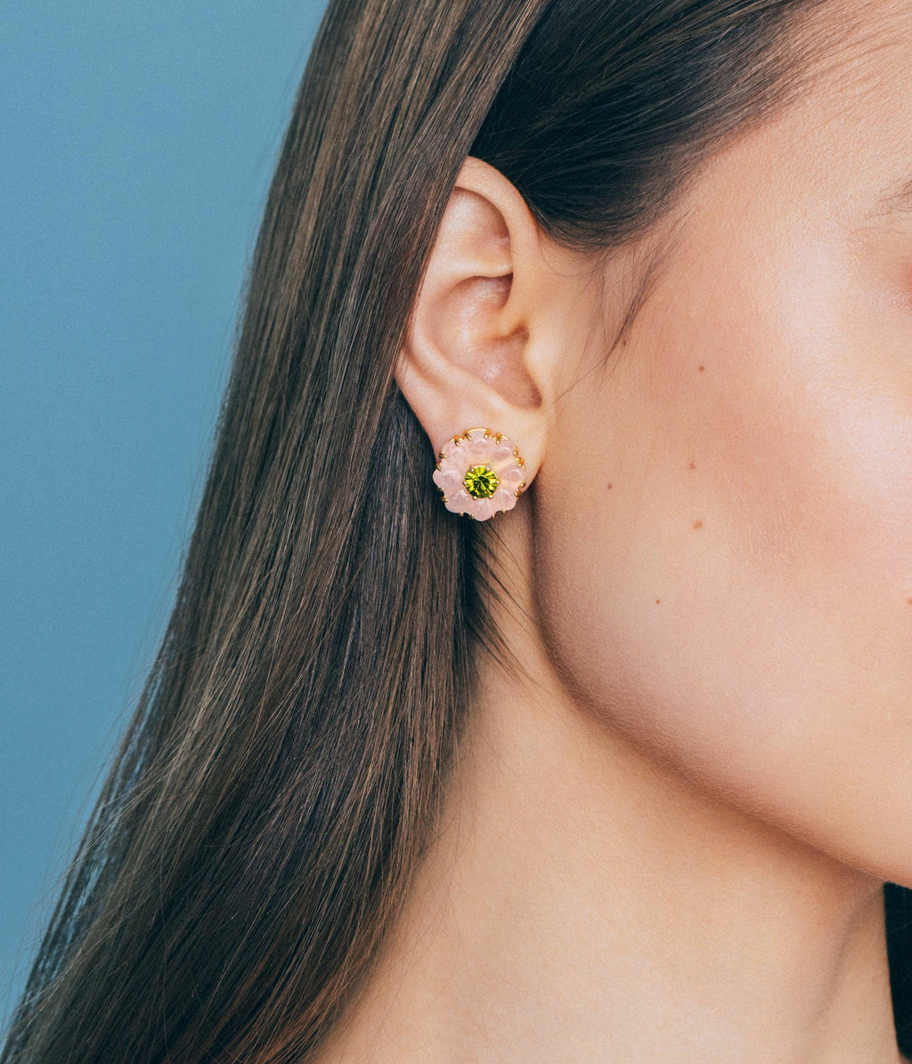 Emeline Flower Studs in Rose Quartz - Loren Hope