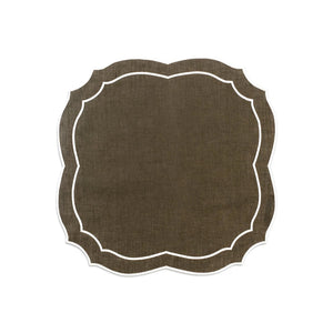 Emma Linen Napkin in Forest Green with Cream Embroidery