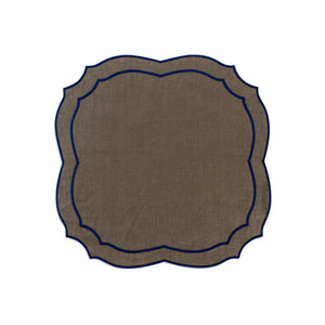 Emma Linen Napkin in Forest Green with Navy Embroidery