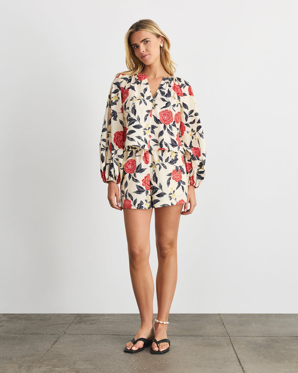 Adelina Top in Cream/Cardinal Red Multi