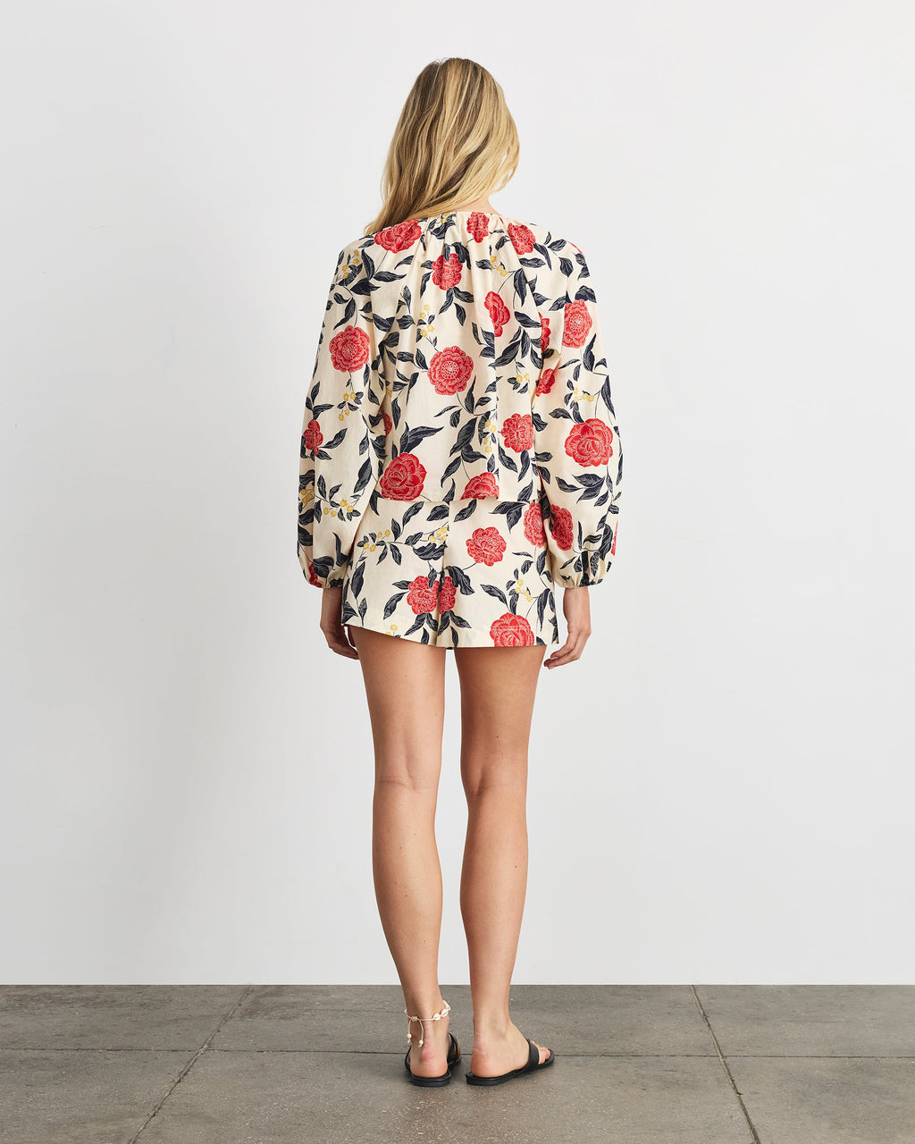 Adelina Top in Cream/Cardinal Red Multi