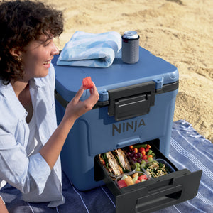 FrostVault 30 qt Wheeled Cooler with Cold Dry Zone in Lakeshore Blue