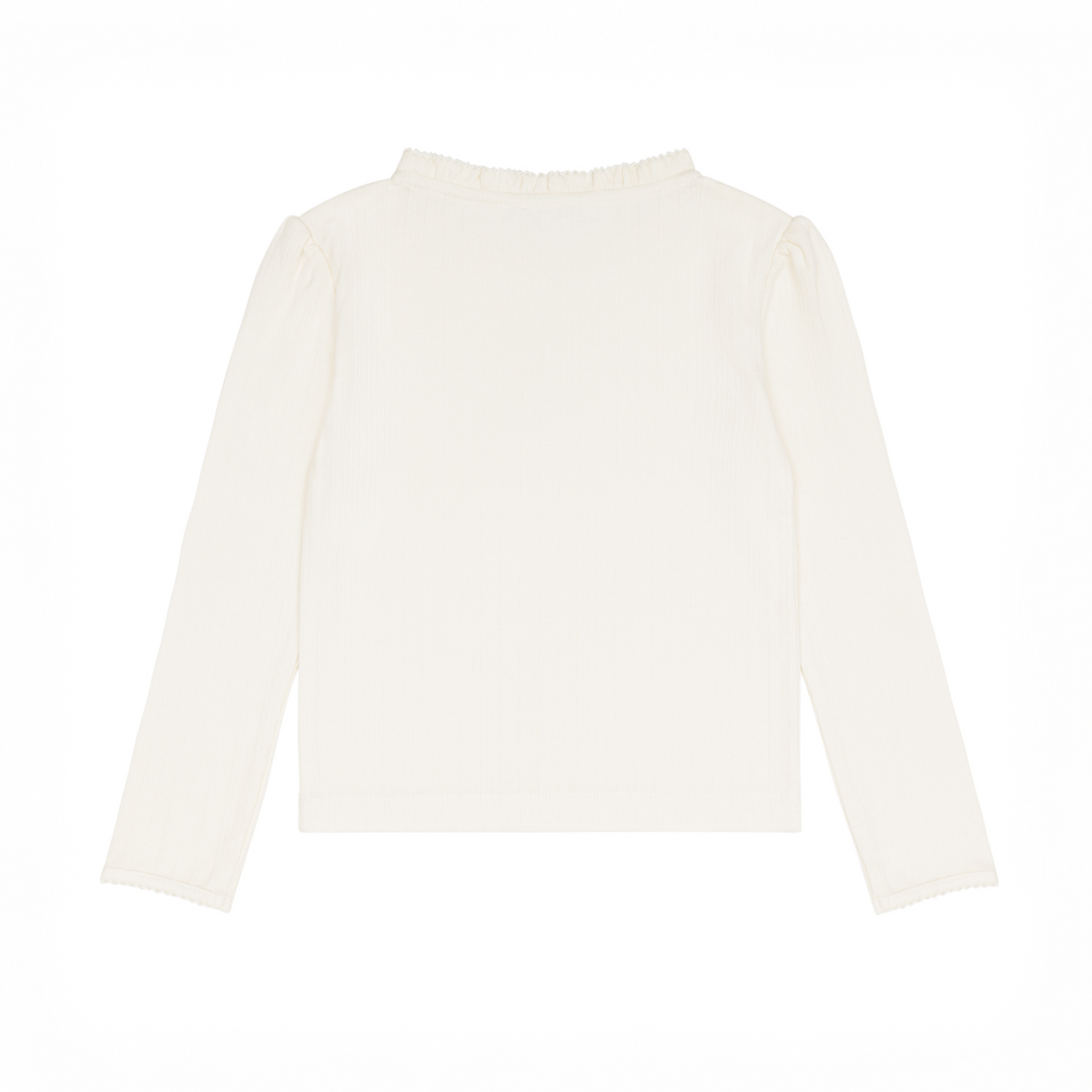 Girls’ Cream Ruffle Pointelle Long Sleeve Shirt