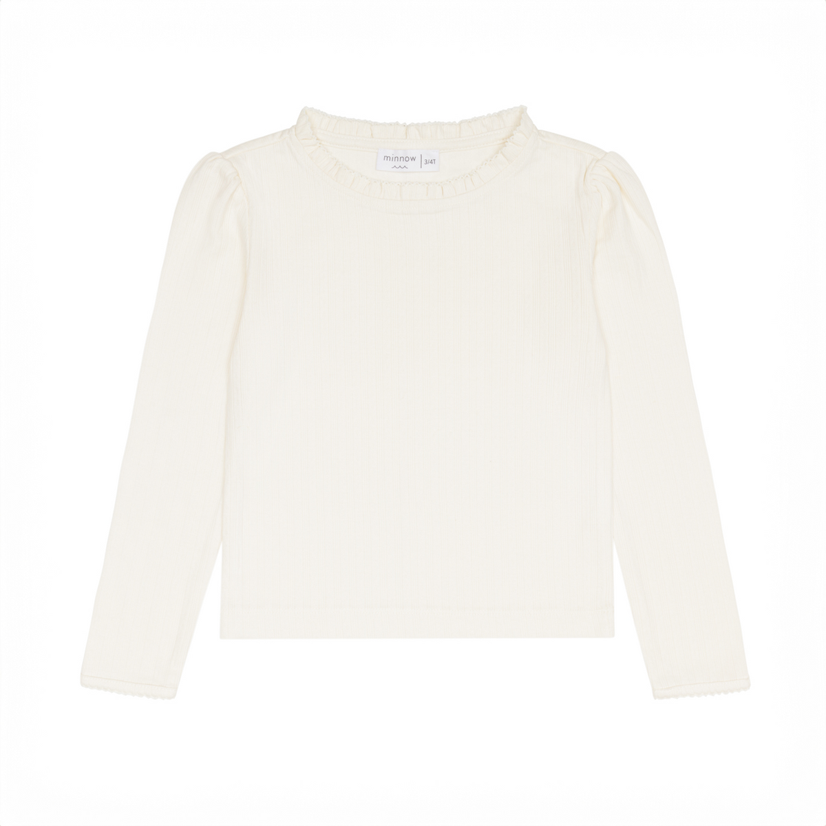 Girls’ Cream Ruffle Pointelle Long Sleeve Shirt