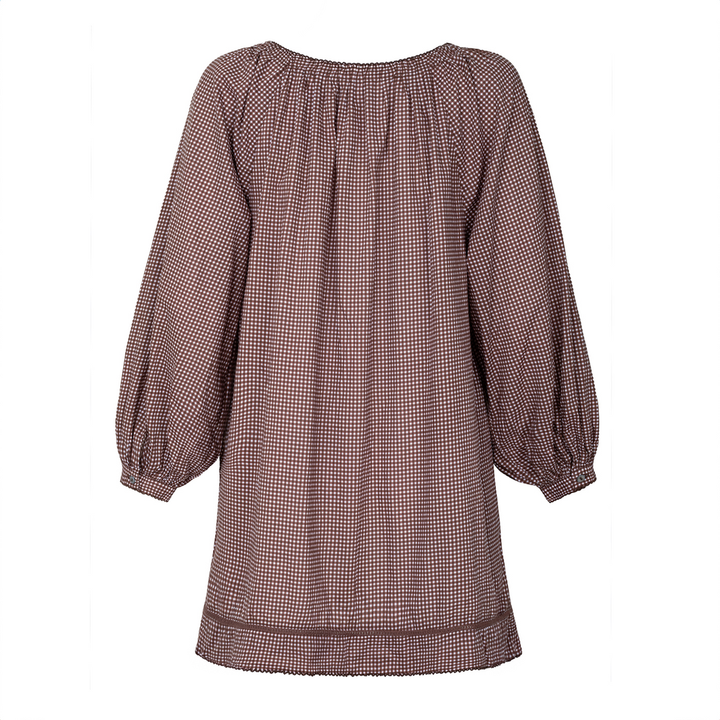 Women’s Cocoa Gingham Long Sleeve Cotton Coverup