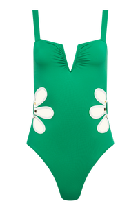 The Flora One-Piece in Kelly Green & Ivory