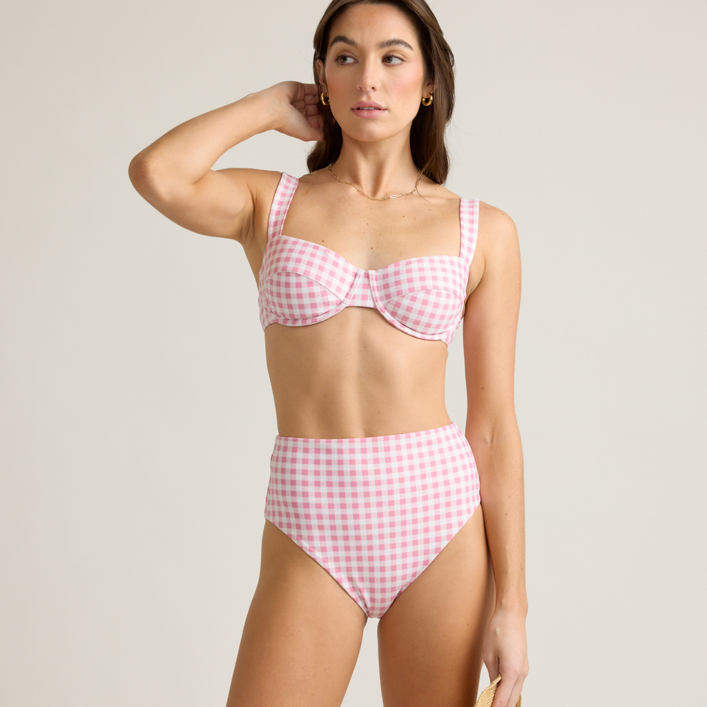 Women’s Blush Gingham High Waist Bikini Bottom