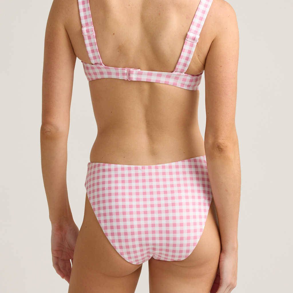 Women’s Blush Gingham Mid Rise Bikini Bottom