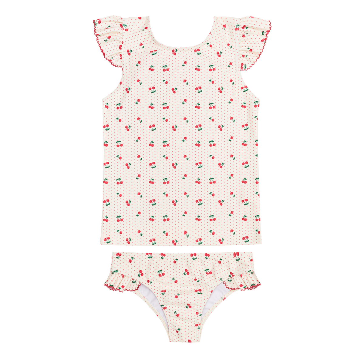 Girl’s Summer Cherries Ruffle Cap Sleeve Rashguard Set