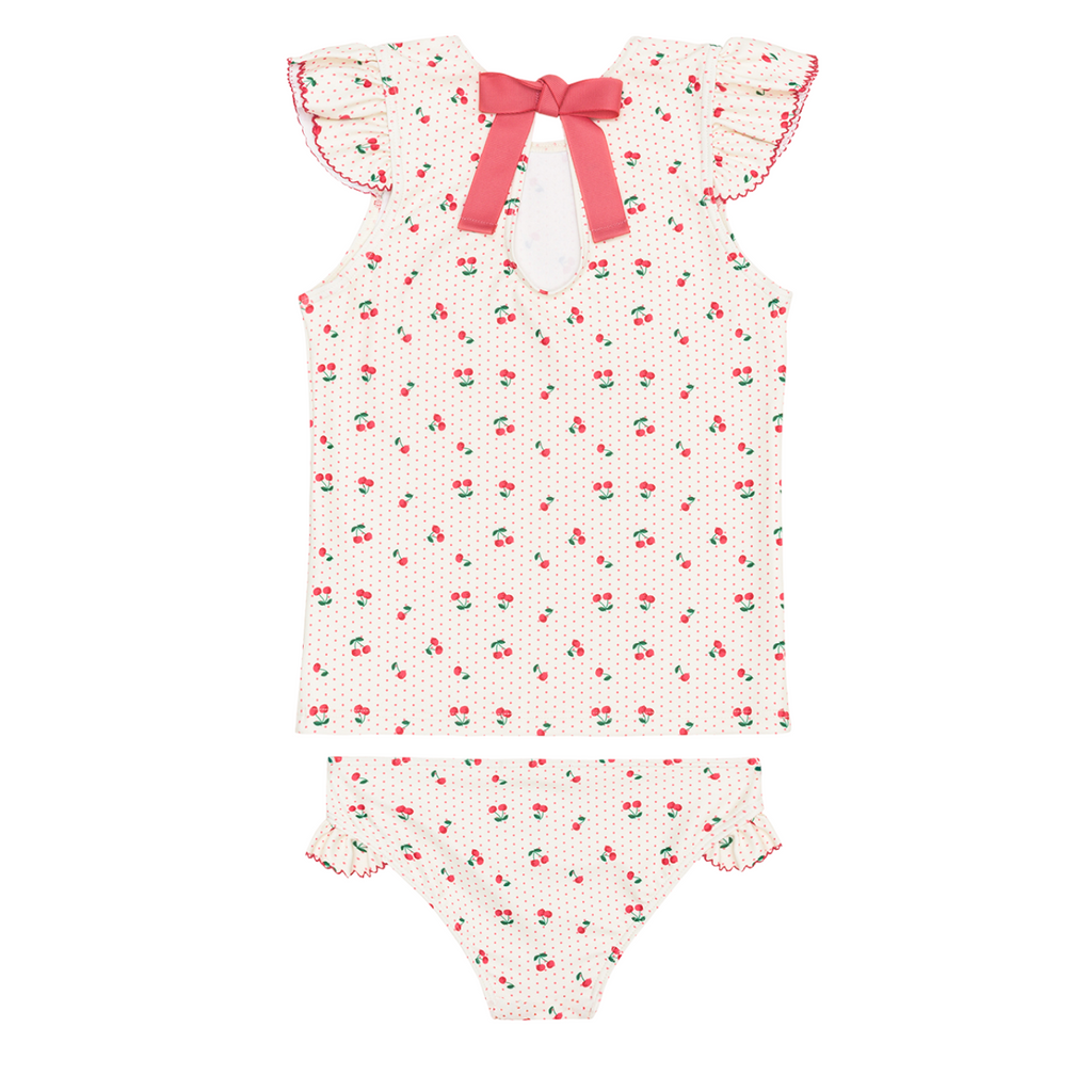 Girl’s Summer Cherries Ruffle Cap Sleeve Rashguard Set