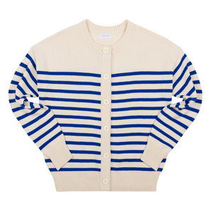 Women's Cream and Blue Stripe Knit Cardigan