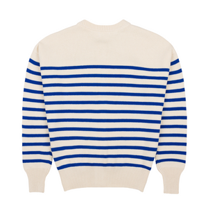 Women's Cream and Blue Stripe Knit Cardigan