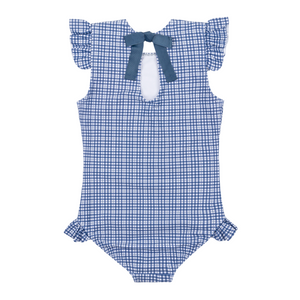 Girl’s Newport Navy Gingham Cap Sleeve Rashguard One Piece