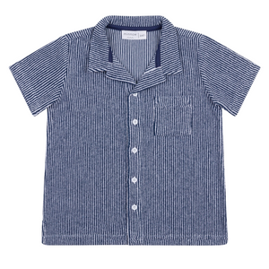 Boy’s Navy Stripe French Terry Button Up
