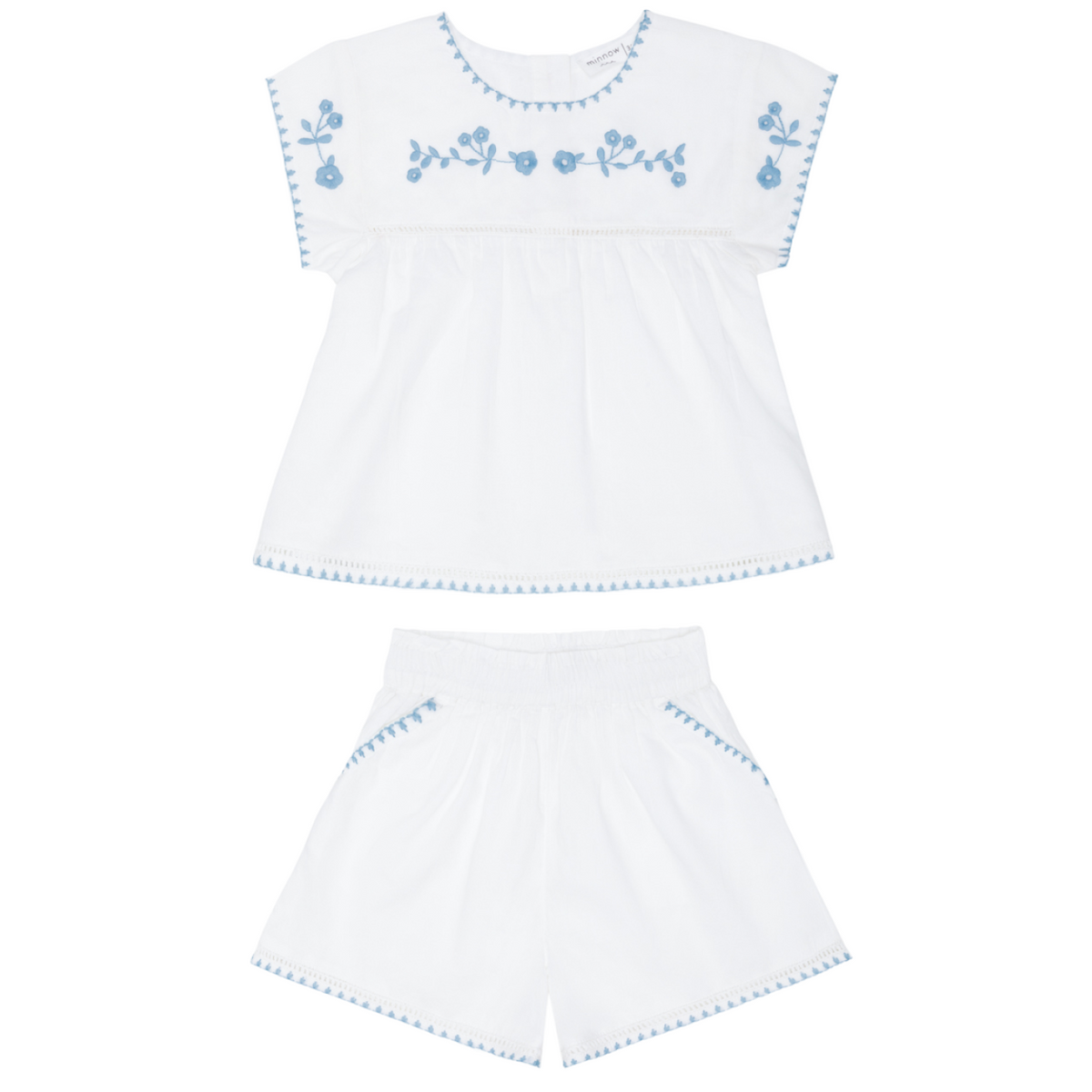 Girls’ White Embroidered Cap Sleeve Top and Short Set