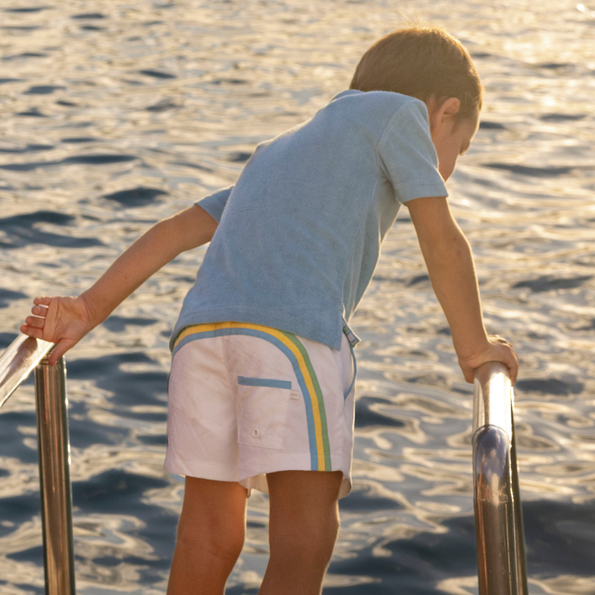 Boy’s Shell White Boardie with Multi Stripes