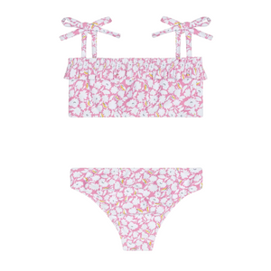 Girl’s Blush Bloom Ruffle Bandeau Bikini with Tie Straps