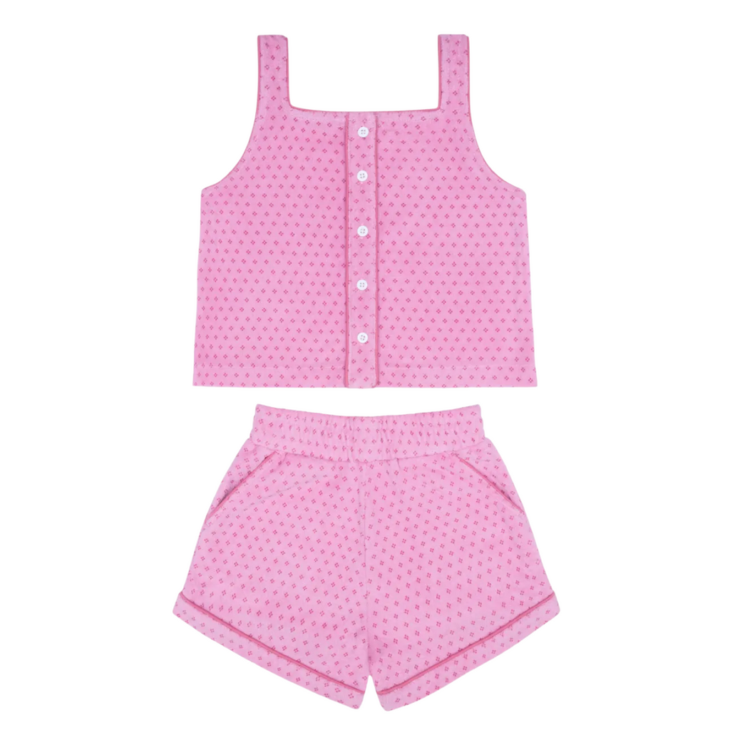 Girls’ Blush Dot French Terry Button Tank and Short Set