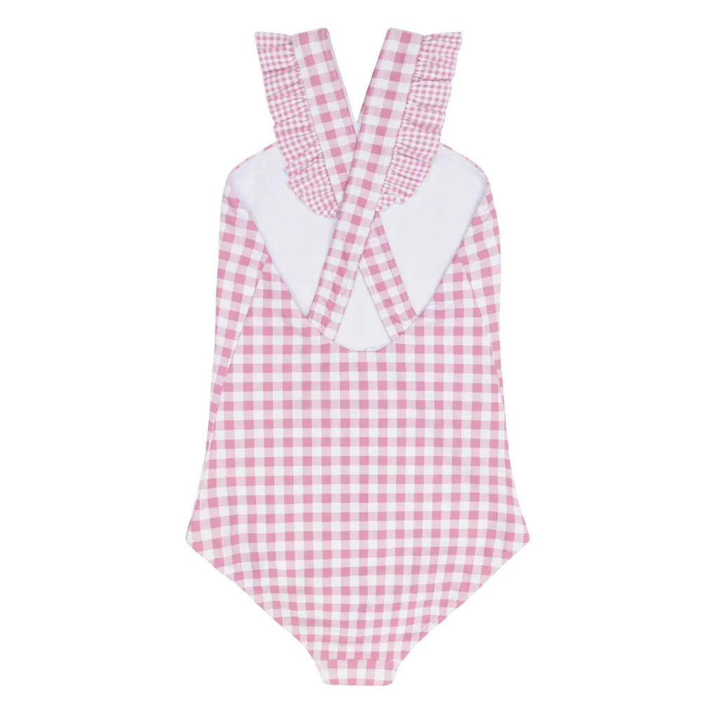 Girl’s Blush Gingham V-Neck Crossover One Piece