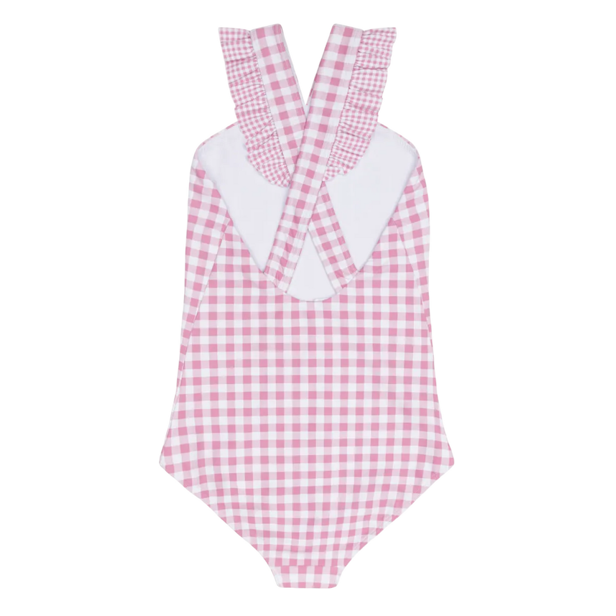 Girl’s Blush Gingham V-Neck Crossover One Piece