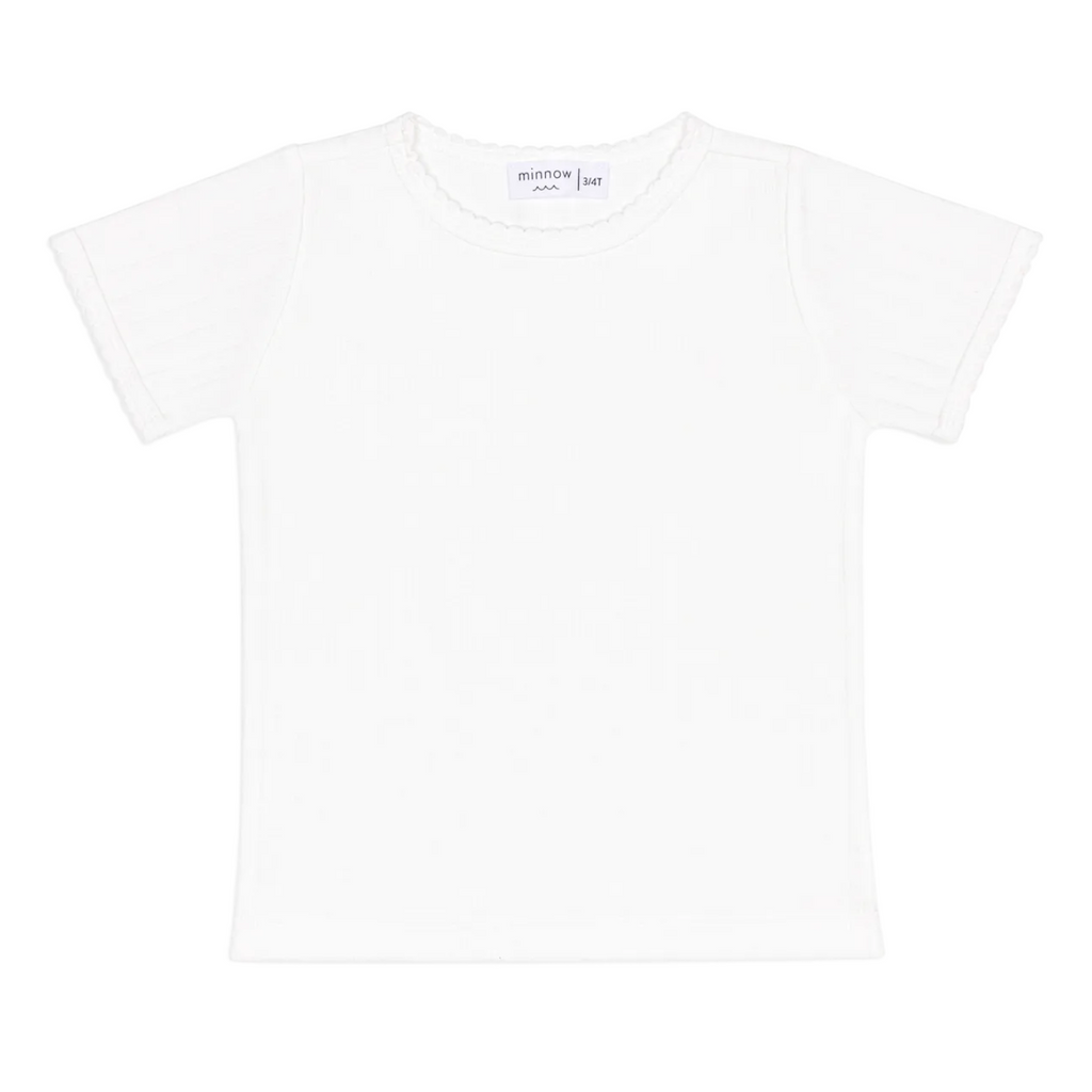 Girls’ Shell White Pointelle Puff Sleeve Shirt