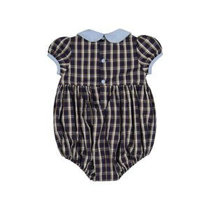 Angelica Navy Tartan Short Sleeve Smocked Bubble