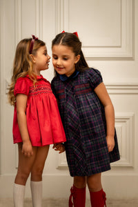 Camille Velvet Short Dress in Cherry