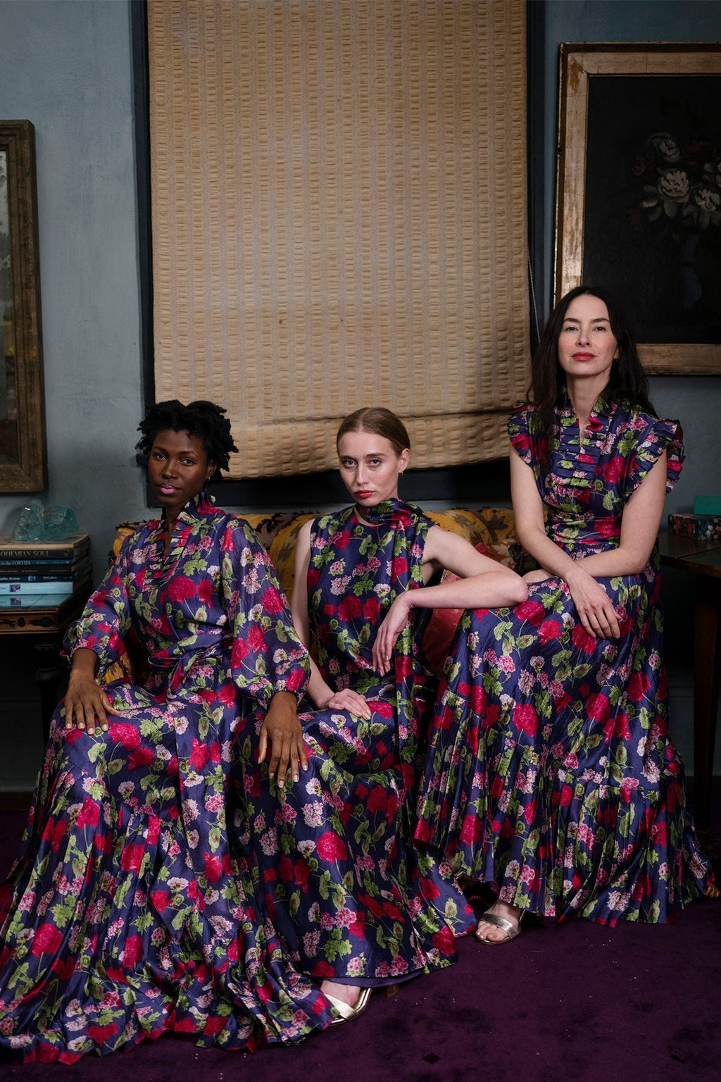 Pleated Flounce Gown in Geranium Silk