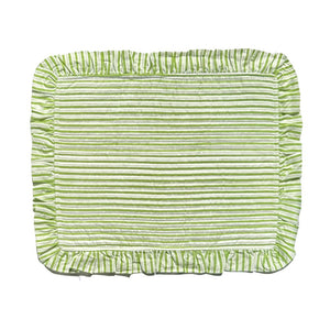 Quilted Ruffle Placemats in Green Stripe, Set of 4