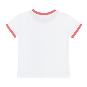 Unisex White Ringer Tee with Poppy Red Trim