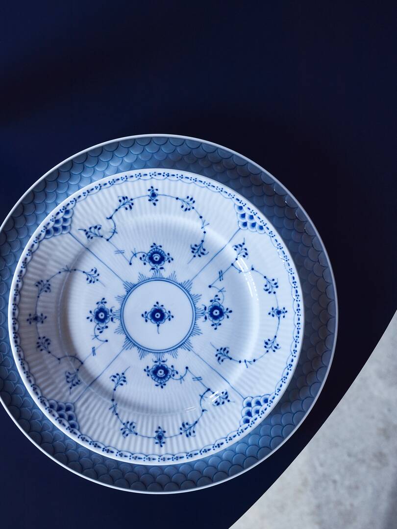 Blue Fluted Half Lace Dessert Plate 7.5"