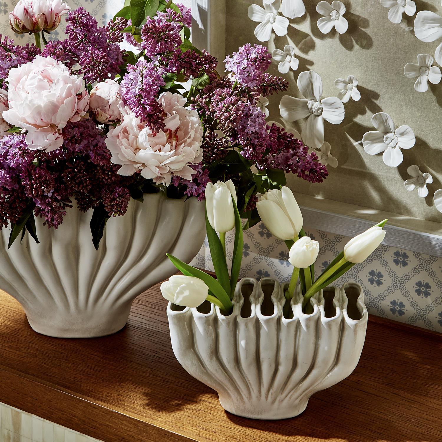 White Ceramic Vase, Set of 2