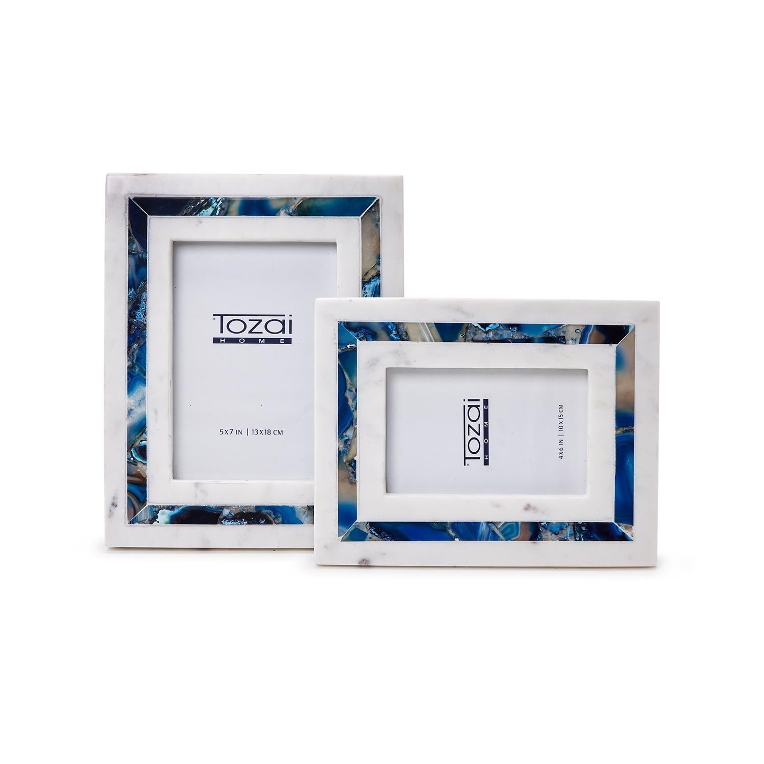 Blue Agate Inlay White Marble Photo Frames
