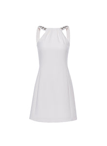 Eileen Short Dress White Embellished Crepe