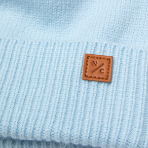 Cloud Blue Knit Winter Hat with Knit Pom