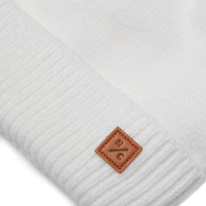 Winter White Knit Winter Hat with Faux Fur Pom