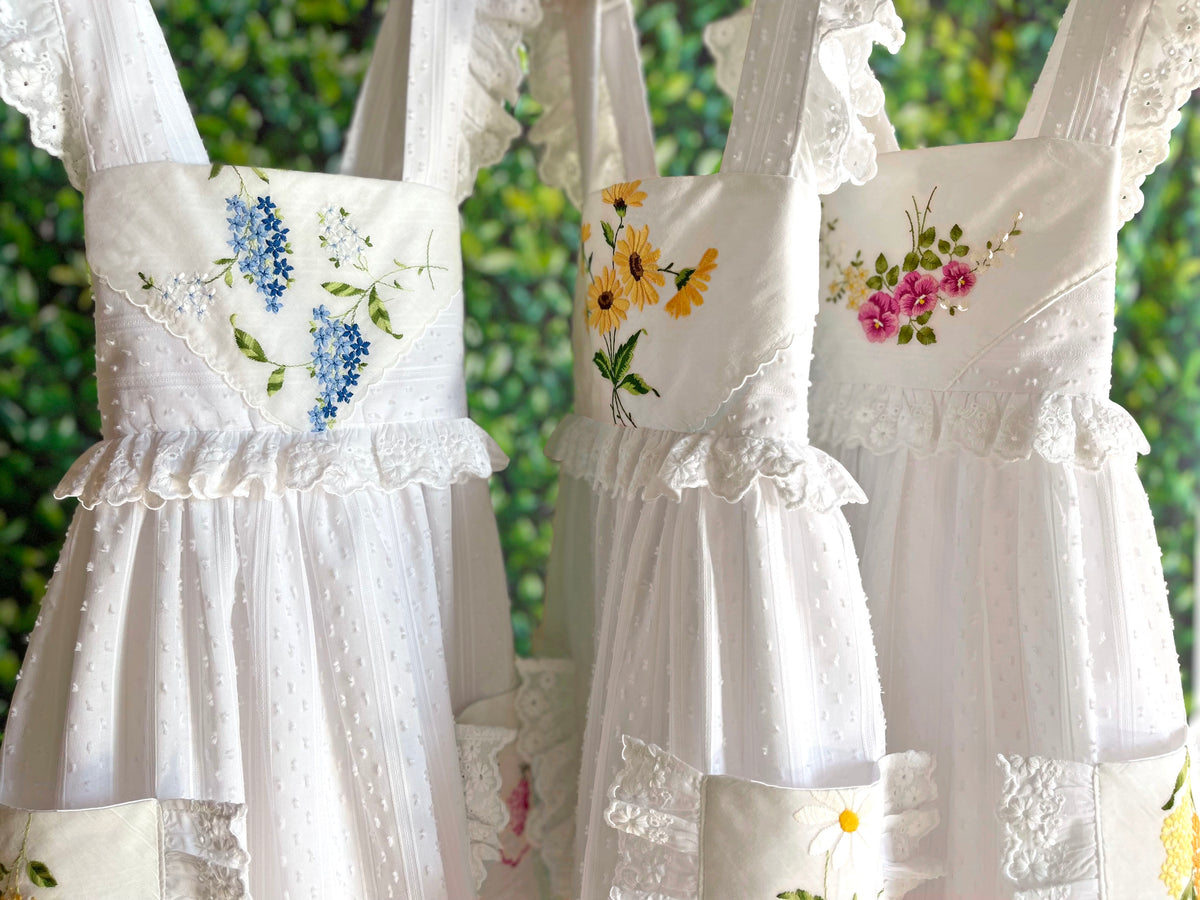 Heirloom Handkerchief Dress in Pink & Yellow Flowers, 6Y