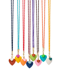 The Happy Cord Long Big Double Heart Necklace in Pink Flamingo