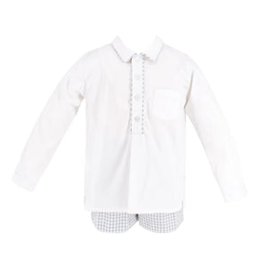 Hayden Long Sleeve Boy Set in Grey Gingham