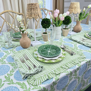 Quilted Ruffle Placemats in Green Stripe, Set of 4