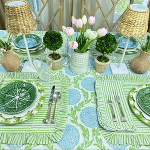 Quilted Ruffle Placemats in Green Stripe, Set of 4