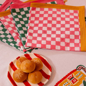 Gingham Check Pink/Mustard Napkins, Set of 4
