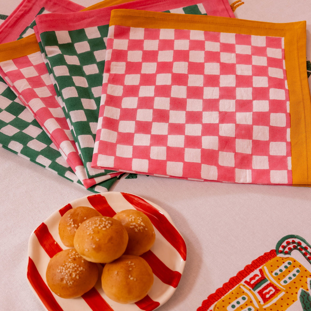Gingham Check Red/Pink Napkins, Set of 4