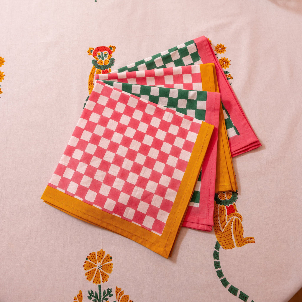 Gingham Check Red/Pink Napkins, Set of 4